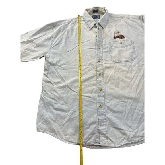VINTAGE 90'S DENIM BUTTON UP SHIRT WITH EAGLE SIZE 2XL | E1 - Picture 5 of 9
